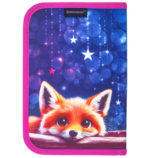 Пенал BRAUBERG, 1 отделение, 2 откидные планки, полиэстер, 21х14 см, Cute fox, 272318