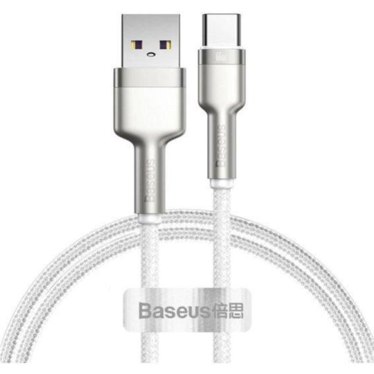 Кабель «Baseus» Cafule, Metal Data USB to Type-C 66W, White, CAKF000102, 1 м