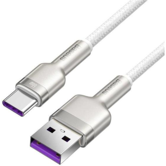 Кабель «Baseus» Cafule, Metal Data USB to Type-C 66W, White, CAKF000102, 1 м