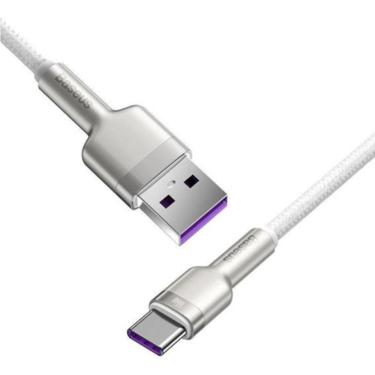 Кабель «Baseus» Cafule, Metal Data USB to Type-C 66W, White, CAKF000102, 1 м