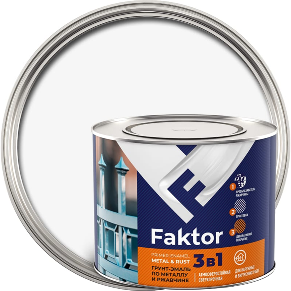 Грунт-эмаль «Faktor» Faktor, на ржавчину, 3 в 1, 215143, белая, 1.9 кг