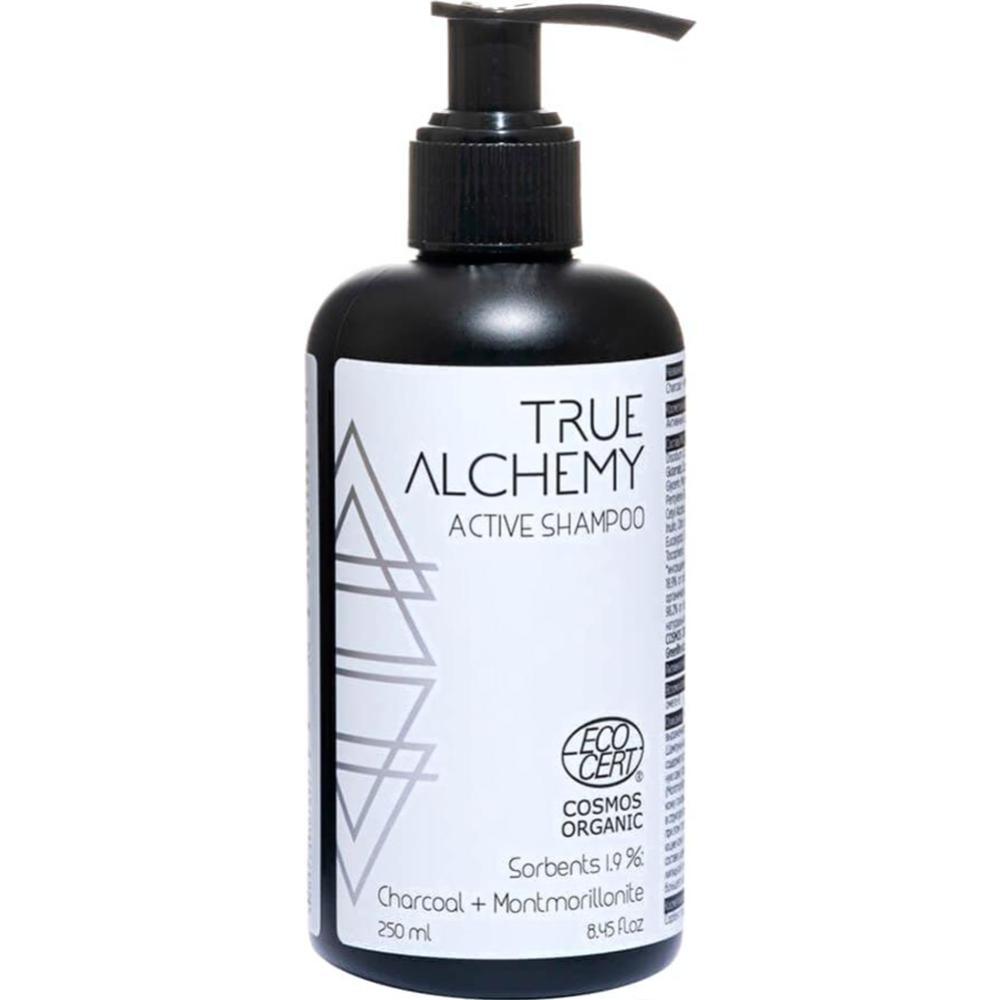 Шампунь «True Alchemy» Cosmos organic, Active shampoo Sorbents 1.9%: Charcoal + Montmorillonite, 250 мл