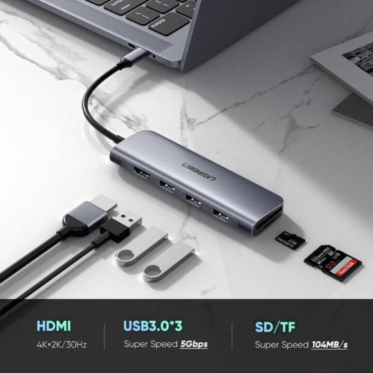 USB-хаб «Ugreen» CM195, Space Gray, 70410