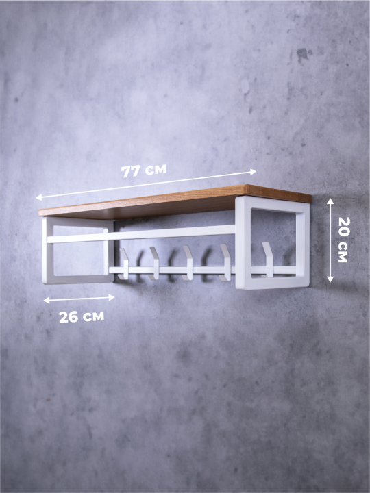 Вешалка настенная для верхней одежды, массив дуба, натуральный/белый, STAL-MASSIV