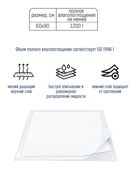 Пелёнки впитывающие одноразовые LINO, 60х90 см, 50 штук (2 упа­ков­ки по 25 штук)