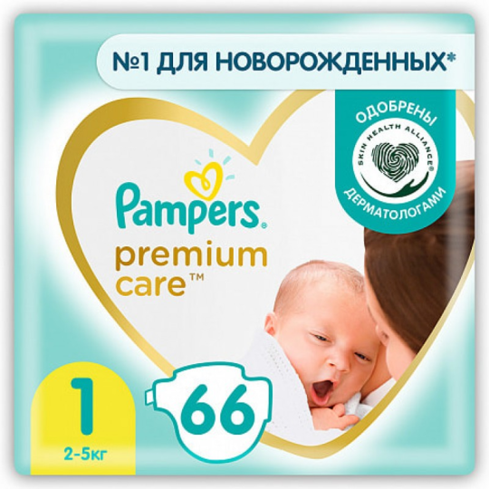 Подгузники детские Pampers Premium Care, размер 1, 2-5кг,66шт.