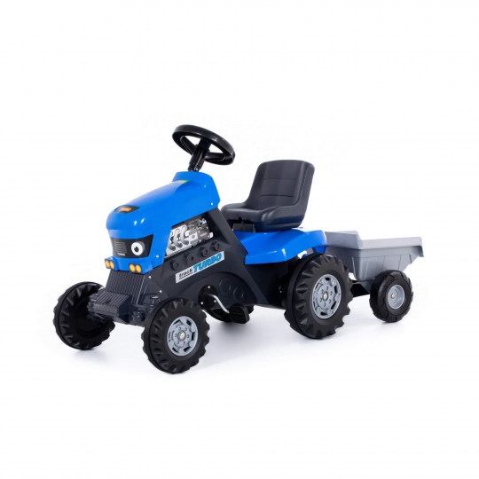 Каталка-трактор с педалями "Turbo" (синяя) с полуприцепом (копия)
