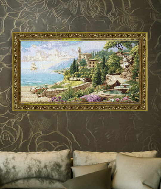 Гобелен на стену в багетной раме тканая картина декор для интерьера Выход к морю