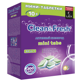 Таблетки для посудомоечных машин 200 шт., Clean&Fresh All in 1 Mini Tabs (эконом)