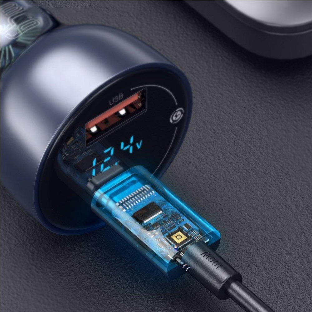 Автомобильное зарядное устройство «Baseus» Particular Digital Display QC+PPS Dual Quick Charger Car Charger 65W U+C Silver, CCKX-C0A