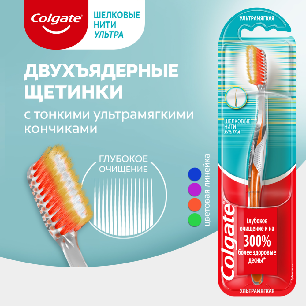 Зубная щетка «Colgate» шелковые нити, оранжевый, мягкая