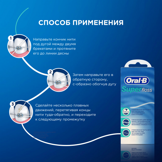 Зубная нить / нитка ортодонтическая Oral-B Super Floss 50 шт.