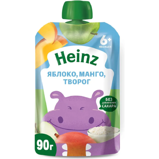 Пюре фруктовое «Heinz» яблоко, манго и творог, 90 г