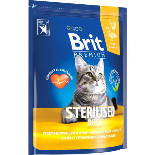 Корм для кошек «Brit» Premium, Sterilized Duck&Chicken, для стерилизованных, с уткой и курицей, 5049820 2 кг