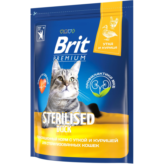 Корм для кошек «Brit» Premium, Sterilized Duck&Chicken, для стерилизованных, с уткой и курицей, 5049820 2 кг