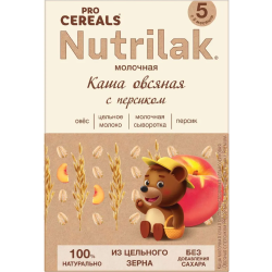 Каша ов­ся­ная цель­но­зер­но­вая «Nutrilak» мо­лоч­ная Premiumс пер­си­ком, 200 г