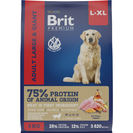 Корм для собак «Brit» Premium, Adult Large and Giant, для крупных и гиганских пород с курицей, 5049998, 3 кг