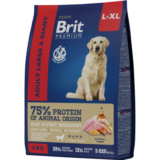 Корм для собак «Brit» Premium, Adult Large and Giant, для крупных и гиганских пород с курицей, 5049998, 3 кг