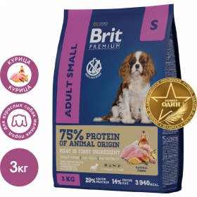 Корм для собак «Brit» Premium, Adult Small, для мелких пород, с ку­ри­цей, 5049905 3 кг