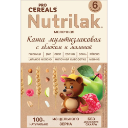 Каша муль­тиз­ла­ко­вая цель­но­зер­но­вая «Nutrilak» мо­лоч­ная Premium, яблоко и малина, 200 г