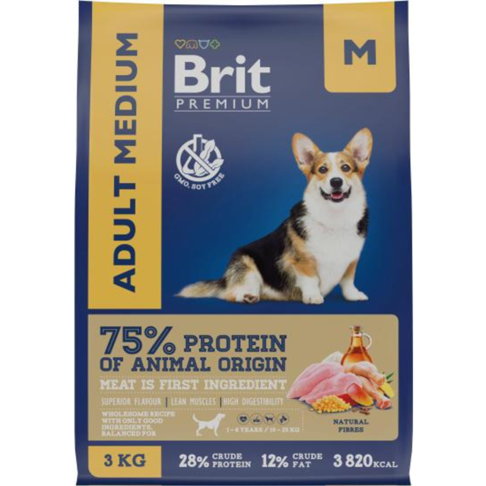 Корм для собак «Brit» Premium, Adult Medium, для средних пород, с курицей, 5049950, 3 кг