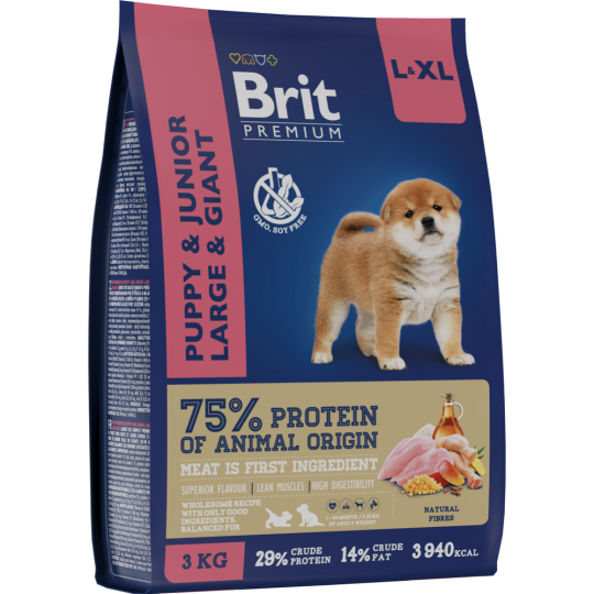 Корм для собак «Brit» Premium, Puppy and Junior Large and Giant, с курицей, 5049974, 3 кг