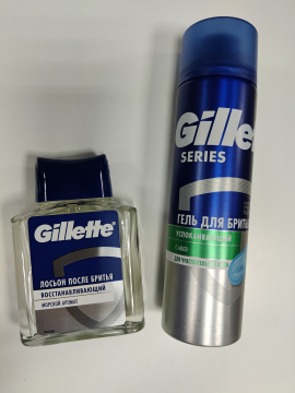 Гель для бритья Gillette Series Sensitive / Успокаивающий для чувствительной кожи 200 мл + Лосьон после бритья мужской (ИЗ НАБОРА) Gillette Восстанавливающий Морской Аромат / Sea Mist 100 мл