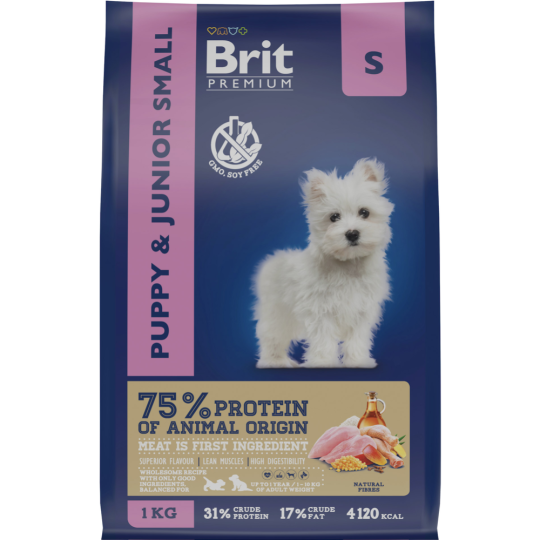 Корм для щенков «Brit» Premium, Puppy and Junior Small, с курицей, 5049875, 1 кг