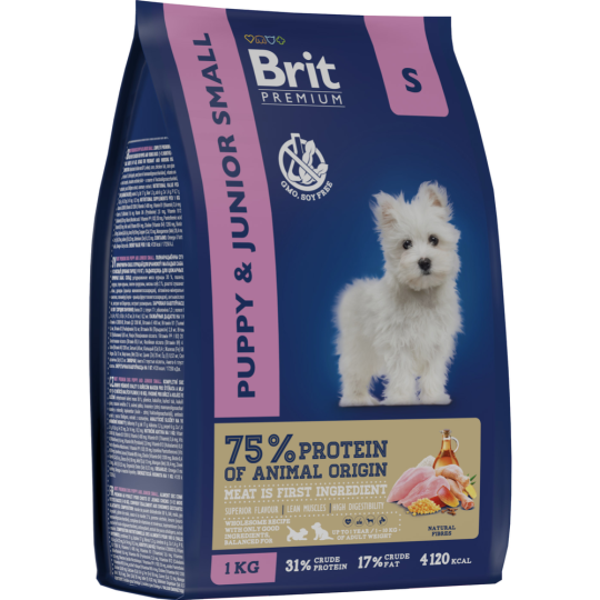 Корм для щенков «Brit» Premium, Puppy and Junior Small, с курицей, 5049875, 1 кг