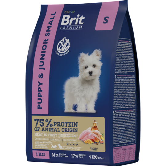 Корм для щенков «Brit» Premium, Puppy and Junior Small, с курицей, 5049875, 1 кг