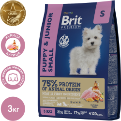 Корм для щенков «Brit» Premium, Puppy and Junior Small, с ку­ри­цей, 5049882 3 кг