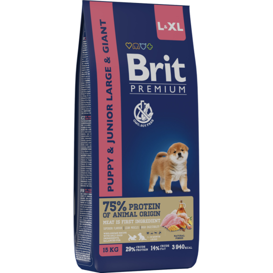 Корм для щенков «Brit» Premium, Puppy and Junior Large and Giant, с курицей, 5049981, 15 кг