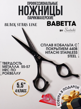Профессиональные прямые ножницы в чехле 5.50" Black Babetta, 303