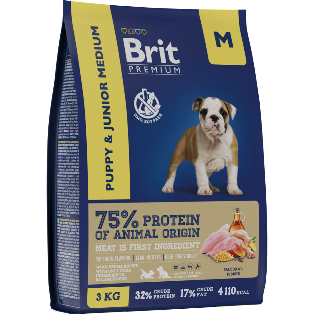 Корм для щенков «Brit» Premium, Puppy and Junior Medium, с курицей, 5049929, 3 кг