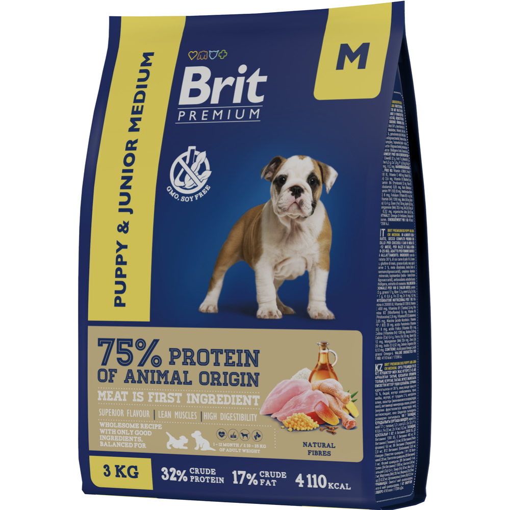 Корм для щенков «Brit» Premium, Puppy and Junior Medium, с курицей, 5049929, 3 кг