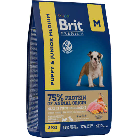 Корм для щенков «Brit» Premium, Puppy and Junior Medium, с курицей, 5049141 8 кг