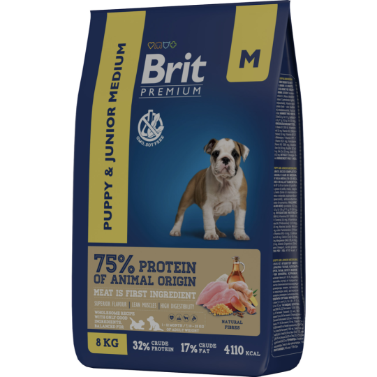 Корм для щенков «Brit» Premium, Puppy and Junior Medium, с курицей, 5049141 8 кг