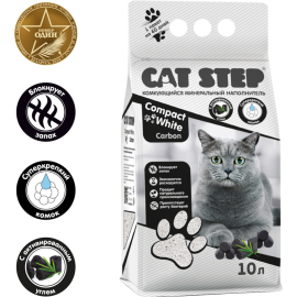 Наполнитель для туалета «Cat Step» Compact White Carbon, минеральный комкующийся, 20313015 10 л