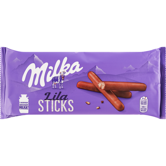 Печенье-палочки «Milka» Lila Sticks, покрытое молочным шоколадом, 112 г