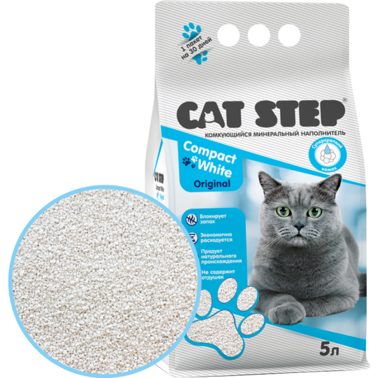 Наполнитель для туалета «Cat Step» Compact White Original, минеральный комкующийся, 20313008 5 л