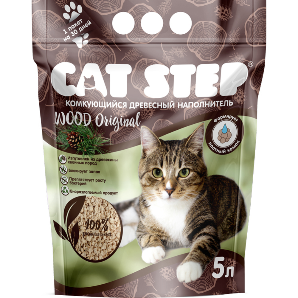 Наполнитель для туалета «Cat Step» CAT STEP Wood Original, комкующийся, древесный растительный, 20323001, 5 л #2