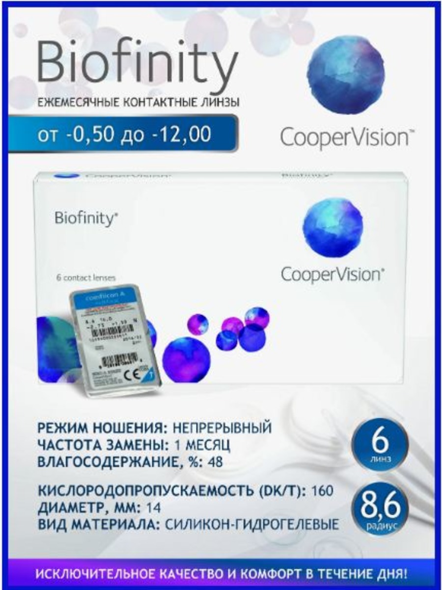 Контактные линзы Biofinity (Cooper Vision) -4,25