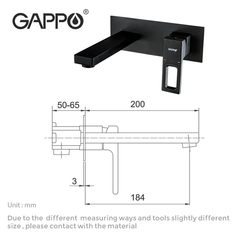 Встраиваемый смеситель для раковины Gappo G1017-16 Черный