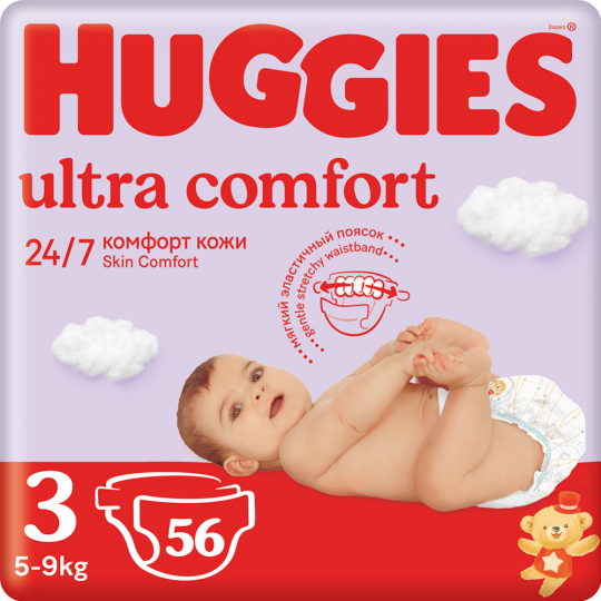 Подгузники детские «Huggies» Ultra Comfort, размер 3, 5-9 кг, 56 шт