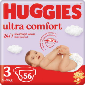 Под­гуз­ни­ки дет­ские «Huggies» UC, размер 3, 5-9 кг, 56 шт