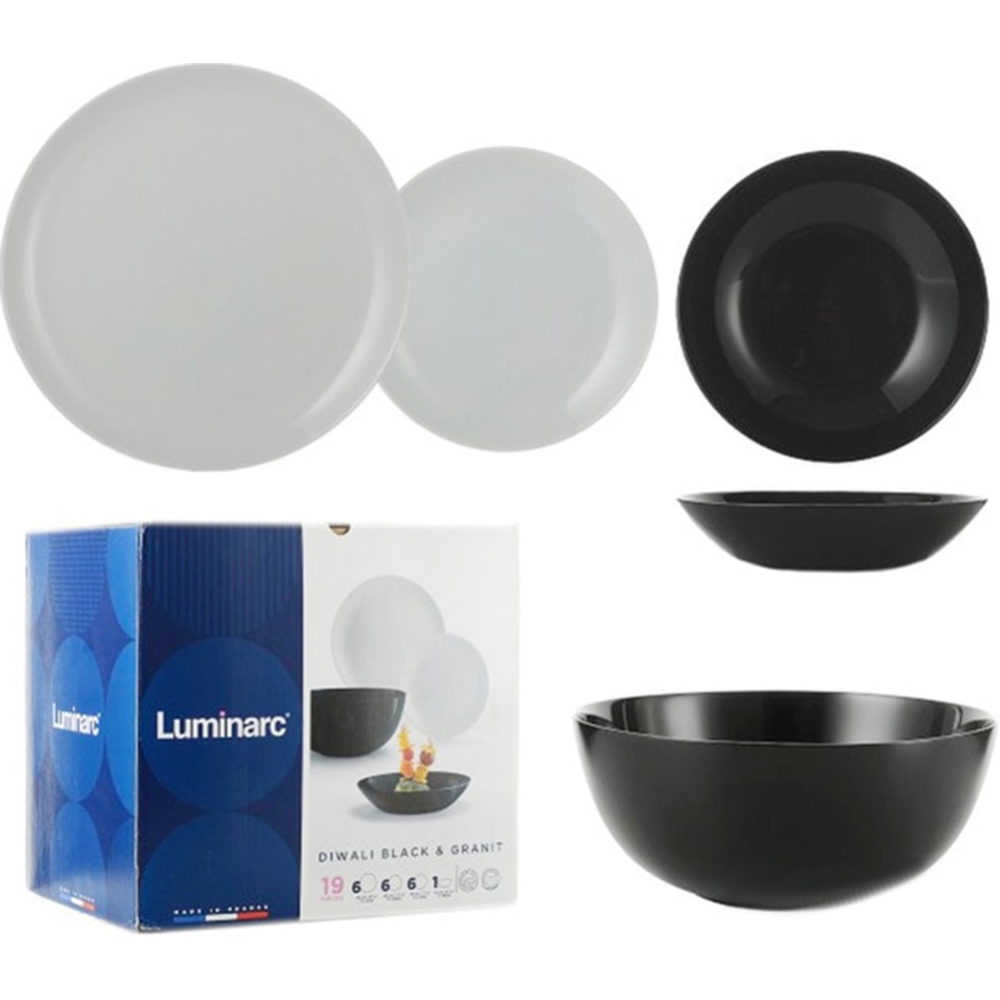 Набор столовый «Luminarc» Diwali, 10P4358, чёрно/серый, 19 предметов