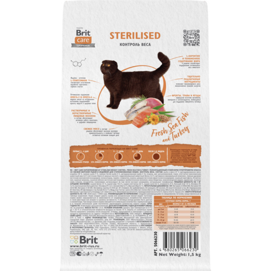 Корм для кошек «Brit» Care Cat Sterilised Weight Control, морская рыба/индейка, 1.5 кг