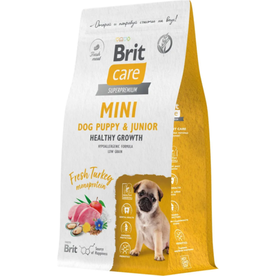 Корм для щенков «Brit» Care Mini Puppy&Junior Healthy Growth, индейка, 400 г