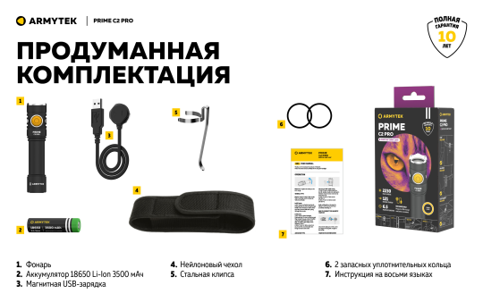 Фонарик Armytek Prime C2 PRO Magnet USB тёплый F08101W