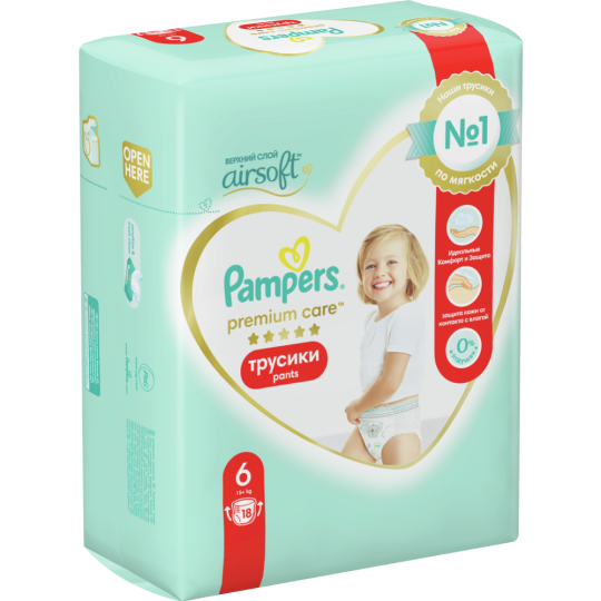 Подгузники-трусики детские «Pampers» Premium Care, размер 6, 15 кг, 18 шт